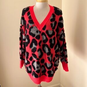 Torrid SZ 00/L neon pink/black multi fuzzy sweater.
